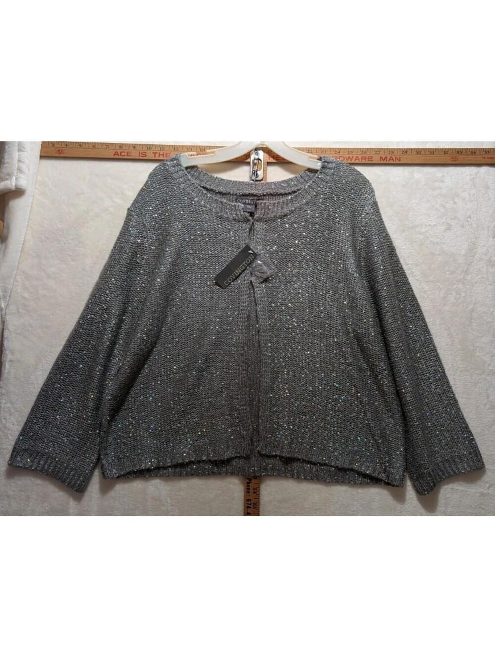 Covington Heather Gray Sequin Knit Cardigan Shrug Sweater, XL, New With Tags